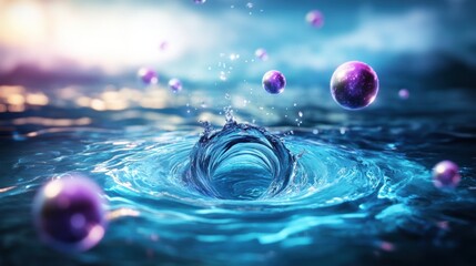 Poster - Vibrant Water Splash with Colorful Bubbles