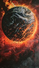 Wall Mural - a stunning depiction of earth in flames a catastrophic beauty against the cosmic void