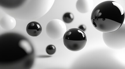 Aufkleber - Floating black and white spheres on a light background, minimalist abstract art concept
