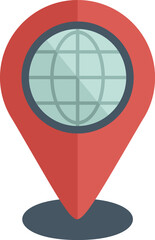 Poster - red gps pin pointing location on world map representing global positioning system