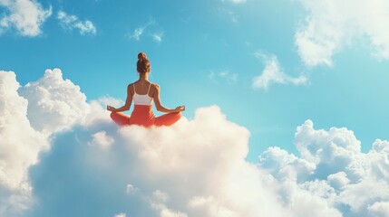 Canvas Print - Woman Meditating on a Cloud in a Serene Sky