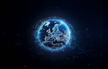 Fototapete - A glowing, blue sphere depicting a map of Europe with a web of lines connecting the various countries.