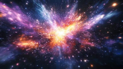 Wall Mural - vibrant cosmic explosion, swirling nebula colors against starry void. dynamic energy bursts, celesti