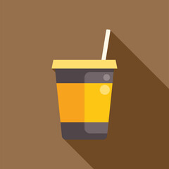 Canvas Print - Disposable coffee cup with a lid and straw is standing on a brown background in this flat design illustration