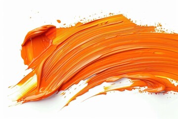 Wall Mural - vivid orange paint stroke texture isolated on white, abstract background photo