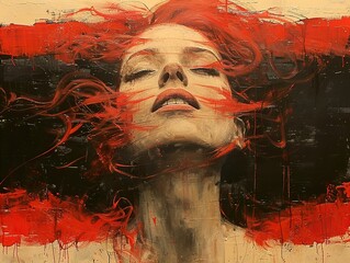 Wall Mural - Red Hair Woman Portrait - Abstract Expressionism Painting