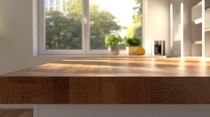 Wall Mural - Wooden Kitchen Countertop with Window View