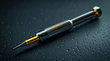 Elegant and modern metal pen for professional writing sketching and design work  Closeup shot showcasing the precision and detail of this creative office supply tool