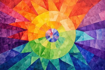 Wall Mural - Vibrant abstract art featuring a colorful spiral pattern with warm and cool tones, creating a dynamic and lively visual experience.