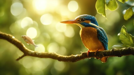 Sticker - A Blue-Eared Kingfisher Perched on a Branch