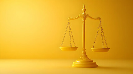 3D Soft Yellow Background with Glowing Justice Scales for Equality - Perfect for Human Rights Day, Copy Space for Law Concepts