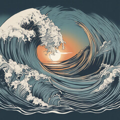 Sticker - ocean wave illustration background