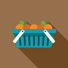 Poster - shopping basket full of oranges casting long shadow over brown background