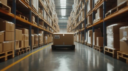 Poster - Futuristic warehouse management system using AR to display package tracking and delivery information, revolutionizing logistics in supply chains.