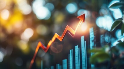 Poster - Rising business graph with arrow pointing upwards, symbolizing profit growth and business success in 2025. Focus on future development.