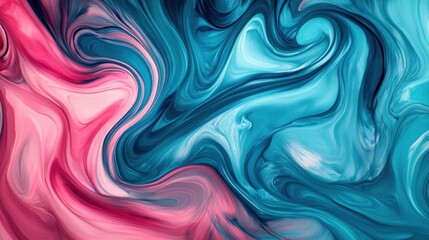 Poster - Swirls of liquid pink and blue paint in a fluid art style, abstract design perfect for modern wallpaper, home decor, or art prints.