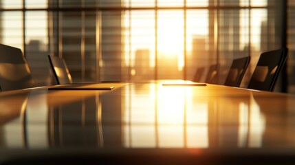 Poster - A sunlit conference room with a polished table and chairs, suggesting a business setting.