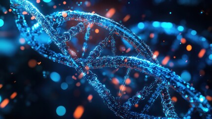 Poster - A digital representation of DNA strands with glowing particles, illustrating genetic concepts.