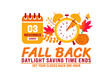 © Neelrong - Fall Back daylight saving time ends 2024 background or banner design template. Fall Back Time 2024 is observed every year in November. Set Your Clock Back One Hour banner with clock.