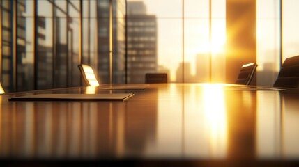 Poster - A sunlit conference room with a polished table and modern chairs, suggesting a business setting.
