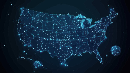 Poster - USA Map in Starry Sky with Points, Lines and Shapes of the Universe, Minimalist SVG Vector, Wireframe Concept