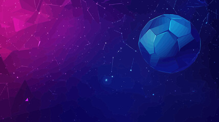Poster - Football Championship Abstract Vector Background in Low Poly Blue and Purple, Polygonal Sports Illustration with Starry Sky Concept