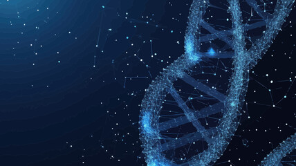 Poster - Polygonal DNA Structure Mesh Vector Illustration in Minimalist Style with Digital Debris for Scientific and Technological Concepts