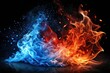 © Chanchai - Abstract blue and red fire contrast on black background with flames and sparks
