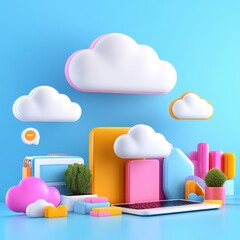 Wall Mural - 3D Cloud Data Management Design Concept