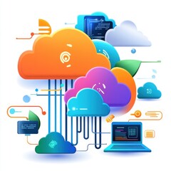 Canvas Print - Colorful Clouds in 3D Flat Design for Computing Environment