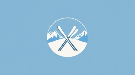 Poster - This logo features two crossed skis, symbolizing winter sports and mountain adventure in a serene blue ski landscape. Generative AI