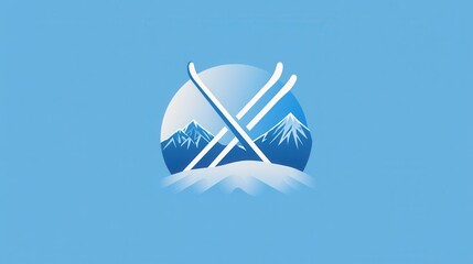 Poster - This striking logo represents winter sports, showcasing skis crossed in front of majestic snow-capped mountains, ideal for ski resorts. Generative AI