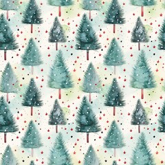 Wall Mural - Pretty watercolour style seamless repeating pattern of christmas trees, great for stationery and fabric.