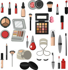 make up cosmetic products collection beauty enthusiasts illustration