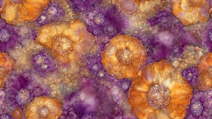 Wall Mural - Abstract Watercolor Floral Seamless Pattern Purple and Orange Flowers