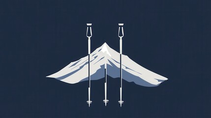 Poster - A logo features ski poles upright against a majestic snow-covered mountain, highlighting winter sports and outdoor exploration. Generative AI