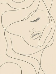 Poster - Graceful lines intertwine to create the outline of a woman's face, conveying emotion and beauty through minimalist artistry. Generative AI