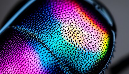 Poster - A close-up of a beetle’s exoskeleton reveals a mesmerizing pattern of iridescent colors and intricate textures.