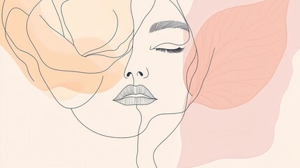 Leinwandbilder - A graceful representation highlights the fusion of a rose petal with a tranquil woman's silhouette in gentle hues. Generative AI