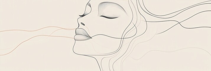 Leinwandbilder - Soft, flowing lines elegantly form the outline of a female face, evoking a sense of tranquility and grace in a minimalist style. Generative AI