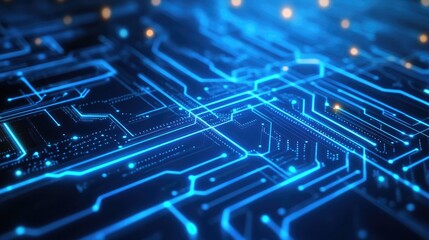 Poster - glowing blue digital lines forming a futuristic circuit board pattern, symbolizing the flow of techn