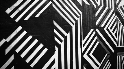 Poster - High-resolution geometric lines pattern in bold black and white, creating a mesmerizing background of intersecting shapes and angles for a modern design aesthetic.