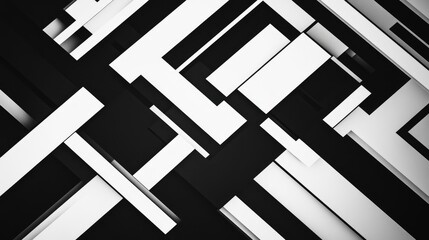 Poster - High-resolution geometric lines pattern in bold black and white, creating a mesmerizing background of intersecting shapes and angles for a modern design aesthetic.