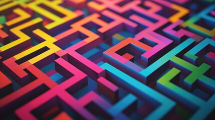 Poster - High-resolution geometric pattern with fine, sharp lines creating a maze-like structure in bright colors, offering a playful and dynamic background.