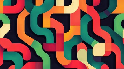Poster - High-resolution geometric pattern with fine, sharp lines creating a maze-like structure in bright colors, offering a playful and dynamic background.