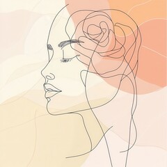 Wall Mural - The artwork features a delicate line drawing of a rose petal that elegantly blends into the outline of a serene woman's face. Generative AI