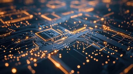 Poster - A close-up of a digital circuit board with data streams flowing through it, symbolizing the connectivity of modern networks.