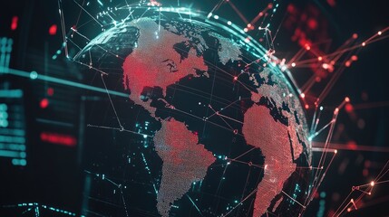 Poster - A digital globe surrounded by connected lines and data points, symbolizing global network connectivity and cyber communication.