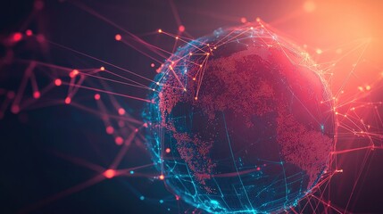 Poster - A digital globe surrounded by connected lines and data points, symbolizing global network connectivity and cyber communication.