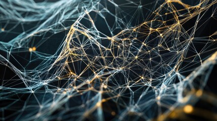 Poster - a digital landscape with geometric lines forming a complex web, representing the interconnectedness 